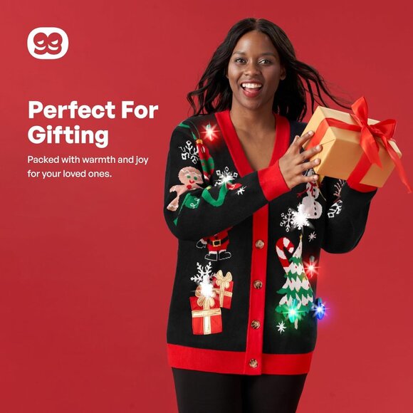 Women's Christmas Ugly Sweater Cardigan, Light Up Ugly Christmas Sweater - Picture 6 of 6